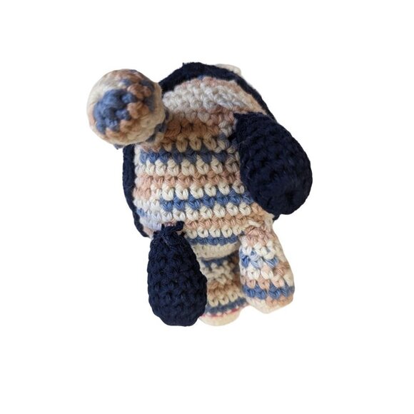 Hand Crocheted Yarn Blue tan  Turtle Plush Stuffed Animal Rattle  6in - Picture 6 of 8